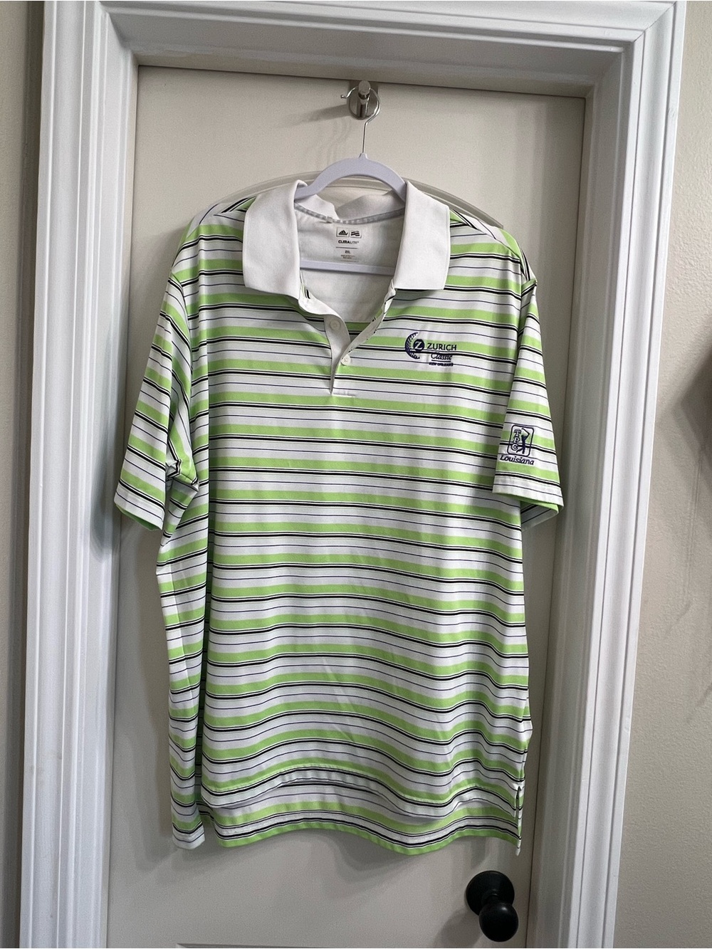 Adidas Lime Green Striped Polo Shirt